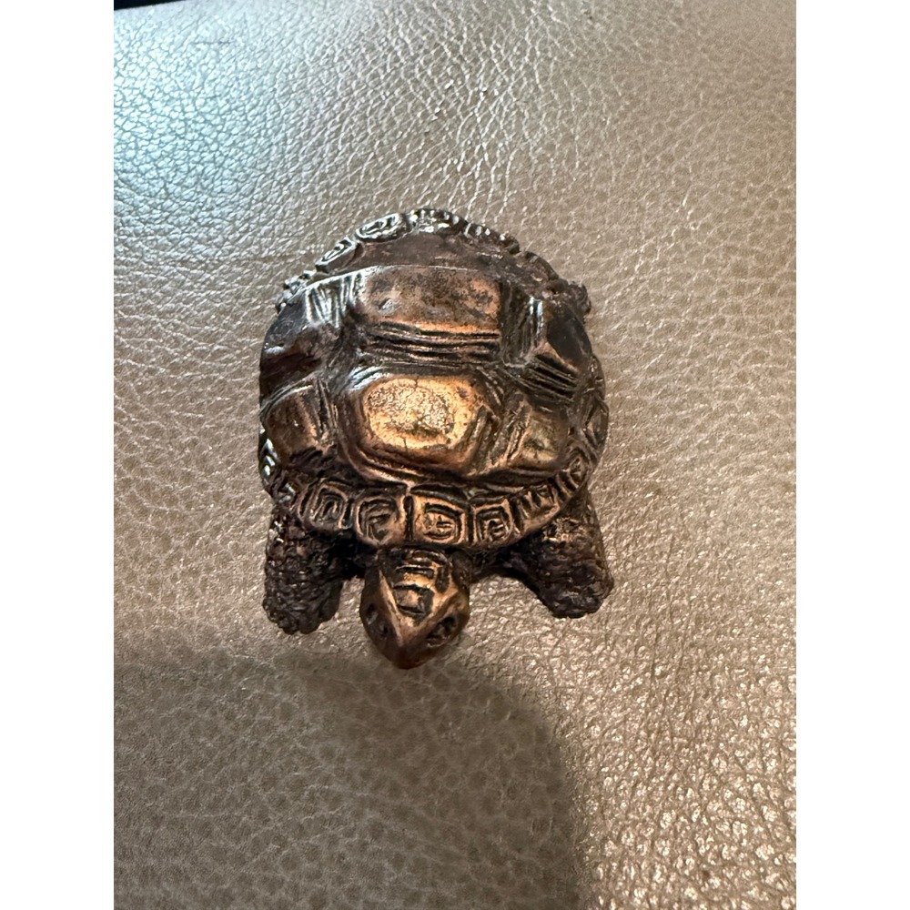 Vintage Bronze Tone Cast Metal Turtle Figurine Small Tortoise Paperweight Decor